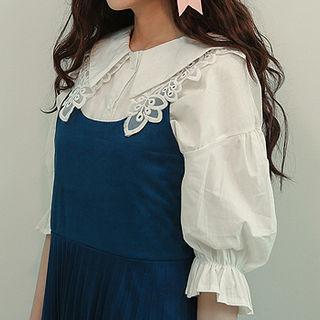 Puritan-collar Puff-sleeve Blouse