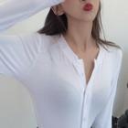 Half-placket Long-sleeve T-shirt