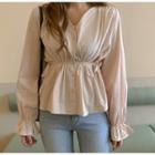 Bell-sleeve Plain V-neck Top
