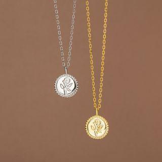 Flower Disc Pendant Sterling Silver Choker