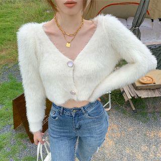 V-neck Fluffy Cropped Cardigan