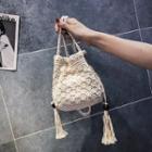 Crochet Tasseled Bucket Bag White - One Size