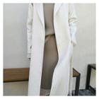 Open-front Wool Blend Coat With Sash Oatmeal - One Size