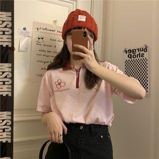 Short-sleeve Embroidered Zip Polo Shirt