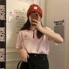Short-sleeve Embroidered Zip Polo Shirt