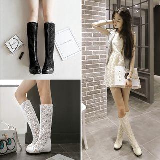 Lace Hidden Wedge Tall Boots