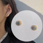 Retro Faux Pearl Earring 1 Pair - Light Green & Gold - One Size