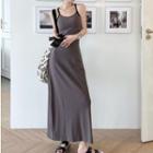 Sleeveless Contrast Trim Maxi Dress Gray - One Size