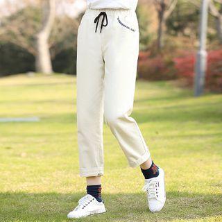 Cropped Letter Embroidery Drawstring Pants