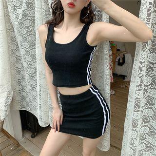 Set: Striped Trim Tank Top + Mini Pencil Skirt