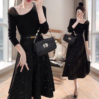 Set: Knit Top + Glitter A-line Skirt