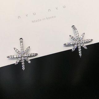 Rhinestone Star Dangle Earring 01 - 1 Pair - Silver - One Size