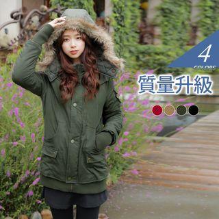 Padded Faux Fur Hooded Military Coat