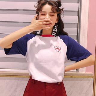 Short-sleeve Raglan Embroidery T-shirt