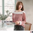 Contrast Collar Striped Top