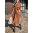 Faux-suede Long Shirtdress With Sash