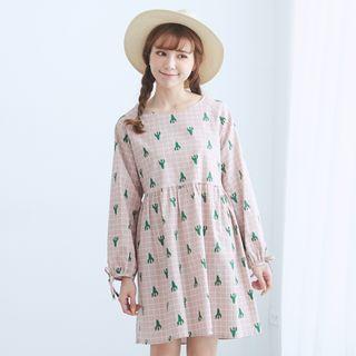 Round Neck Cactus Print A-line Dress
