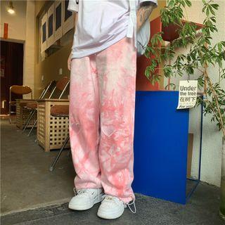 High-waist Tie-dyed Drawstring Hem Straight Leg Pants