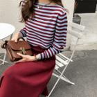 Set: Striped Sweater + Midi A-line Knit Skirt