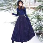 Set: Buttoned Sweater + Maxi Accordion Pleat Skirt
