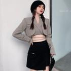 Long-sleeve Cropped Blazer / Side-slit Mini A-line Skirt