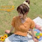 V-neck Short-sleeve Top Tangerine - One Size