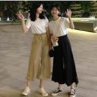 Plain T-shirt / Tie-hem Crop Pants