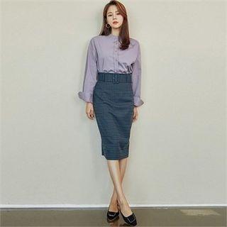 Mandarin-collar Drop-shoulder Shirt