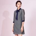 Embroidered Collared 3/4 Sleeve Dress