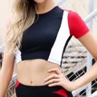 Short-sleeve Color Block Cropped Sports T-shirt