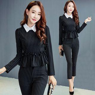 Set: Lace Peplum Blouse + Dress Pants