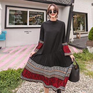 Mock-neck Pleated-detail Dress One Size