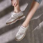 Genuine Leather Lace Panel Patent Lace-up Shoes