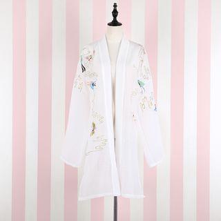 Butterfly Embroidered Open-front Jacket