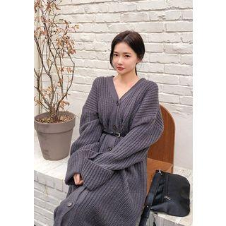 Thick & Maxi Rib-knit Cardigan Charcoal Gray - One Size