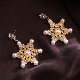 Faux Pearl Snowflake Dangle Earring 1 Pair - S925 Silver - As Shown In Figure - One Size