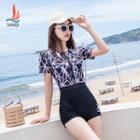 Short-sleeve Print Panel Swimsuit