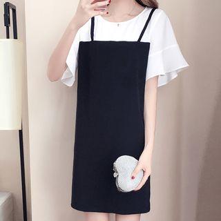 Mock Two Piece Color Panel Short Sleeve Dress