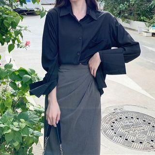 Plain Shirt / Shirred Midi A-lien Skirt