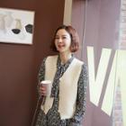 Set: Buttoned Knit Vest + Floral Long Dress + Belt