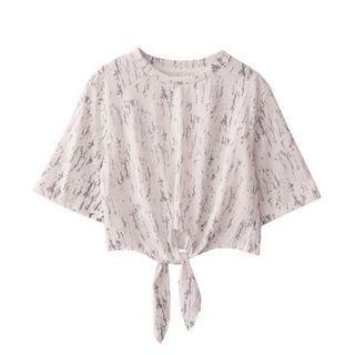 Short-sleeve Print Tied Cropped T-shirt
