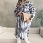 Pocket-front Dip-back Stripe Shirtdress