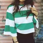 3/4-sleeve Striped Loose Fit T-shirt