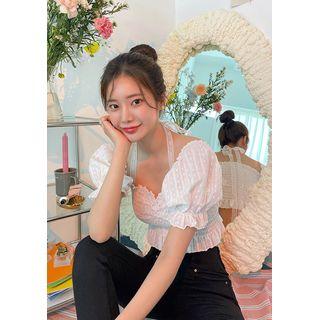 Smocked Lacy Crop Blouse White - One Size
