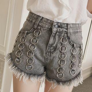 Hoop Fray Hem Denim Shorts