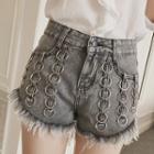 Hoop Fray Hem Denim Shorts