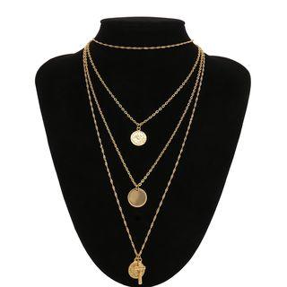 Cross & Disc Layered Necklace 1972 - Gold - One Size