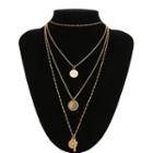 Cross & Disc Layered Necklace 1972 - Gold - One Size
