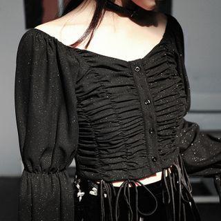 Bell-sleeve Drawstring Crop Top