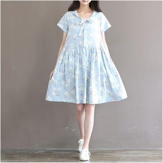 Bow Floral Print Short-sleeve Dress